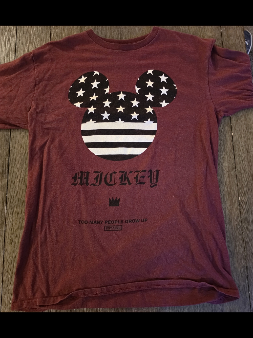 Mickey Burgundy Long Sleeve Tee - "Too Many People Grow Up"